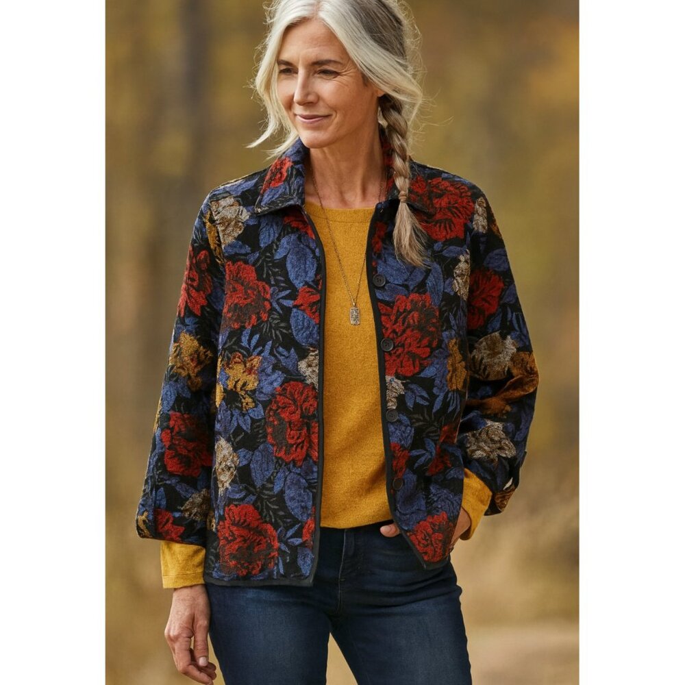 Vintage Bohemian Floral Tapestry Style Jacket Shacket Blazer Boho size M/L